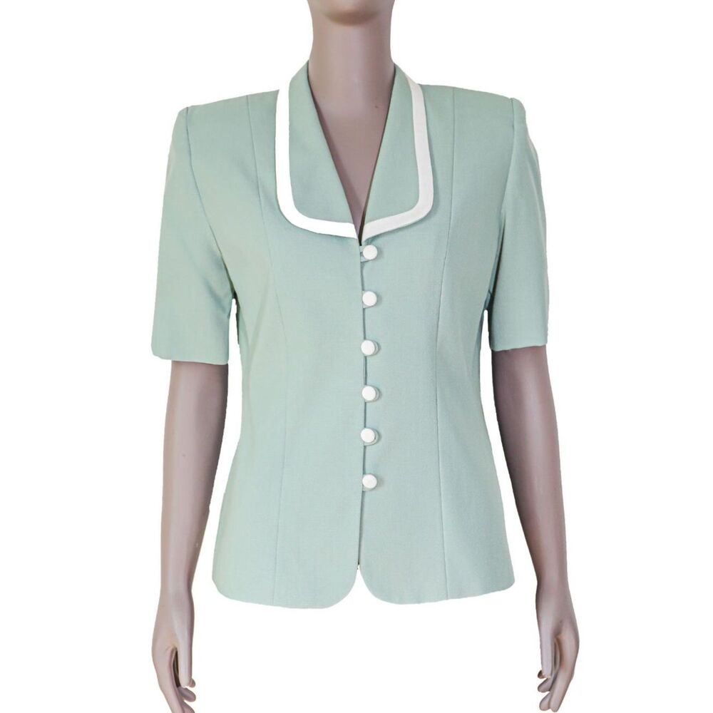 Vintage 80s Blazer Top Work Office Short Sleeve Blouse‎ Formal Evening Top Small